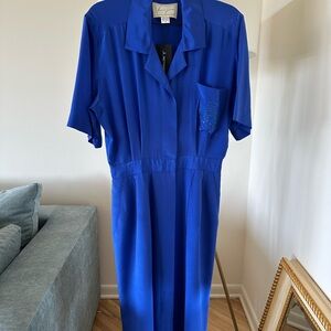 Spenser Jeremy 100% Silk Royal Blue Midi Dress